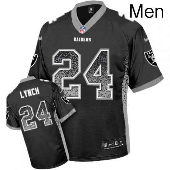 Mens Nike Oakland Raiders 24 Marshawn Lynch Elite Black Drift Fashion NFL Jersey
